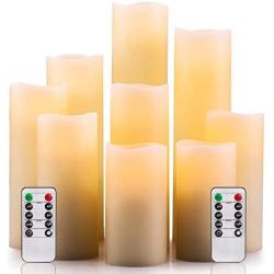 Enpornk Flameless Candles Battery Operated Candles 4'' 5'' 6'' 7'' 8'' 9'' Set of 9 Ivory Real Wax Pillar LED Candles with 10-Key Remote and Cycling 24 Hours Timer