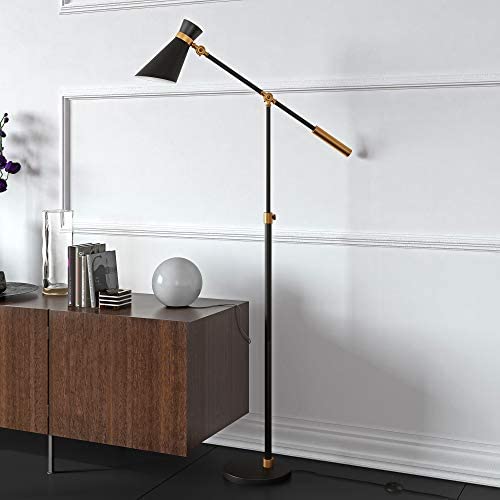 Henn&Hart Industrial Two Tone Floor Lamp in Black and Brass for Living Room / Office / Bedside