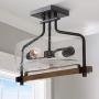 LOG BARN Semi Flush Mount Ceiling Light 15.5'' Wide Farmhouse Ceiling Fixture with Seeded Glass in Matte Black Wooden Finish for Entryway, Dining Room, 2-Light LOG BARN Semi Flush Mount Ceiling Light 15.5'' Wide Farmhouse Ceiling Fixture with Seeded Glass in Matte Black Wooden Finish for Entryway, Dining Room, 2-Light