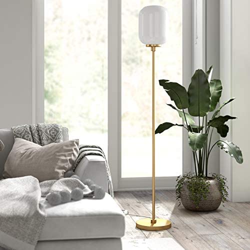 Henn&Hart FL0506 Industrial Modern Standing Floor Lamp for Living Room, Bedroom, Office, Gold/Milk Glass