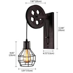 BAYCHEER 1 Light Wall Sconce Keyed Socket Pulley LED Industrial Wall Sconces Retro Wall Lights Fixture for Indoor Lighting Barn Restaurant in Rust Finished