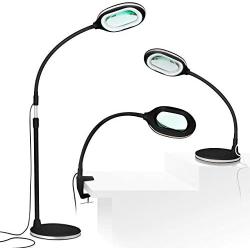 Brightech LightView Pro 3 in 1 Magnifying Lamp - Bright LED Light with Magnifier - Floor Lamp Converts to Desk - Comfort, Flexibility & Durability for Pro Uses, Crafts, Hobbies & Reading