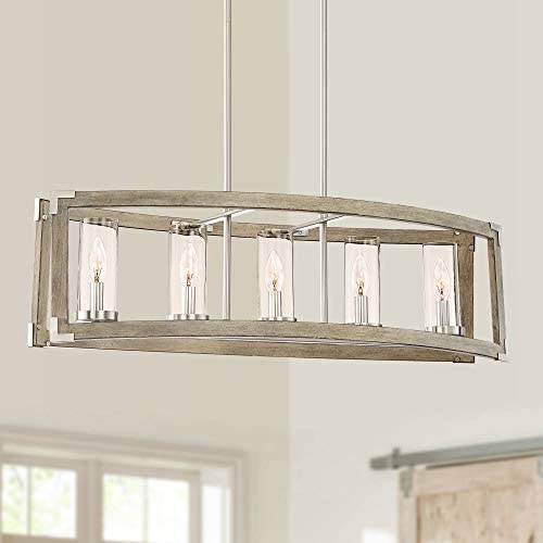 Kerr Wood Brushed Nickel Linear Pendant Chandelier 32 3/4'' Wide Modern Farmhouse 5-Light Fixture for Kitchen Island Dining Room - Possini Euro Design Kerr Wood Brushed Nickel Linear Pendant Chandelier 32 3/4'' Wide Modern Farmhouse 5-Light Fixture for Kitchen Island Dining Room - Possini Euro Design