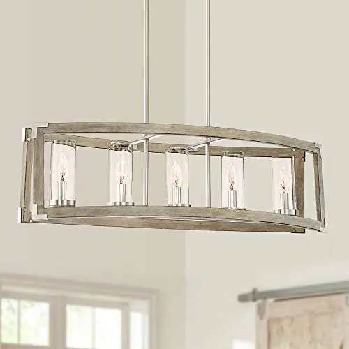 Kerr Wood Brushed Nickel Linear Pendant Chandelier 32 3/4'' Wide Modern Farmhouse 5-Light Fixture for Kitchen Island Dining Room - Possini Euro Design