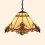 LITFAD Tiffany LED Pendant Lighting Stained Glass Cone Pendant Light 2 Lights Antique LED Ceiling Lamp Art Decoration Ceiling Hanging Light for Dining Room Restaurant Study Room - Beige, 12.6'' (32 cm)