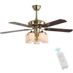 Indoor Ceiling Fan Light Fixtures - FINXIN FXCF07 (2018 New Design) Vintage New Bronze Remote LED 52 Ceiling Fans For Bedroom,Living Room,Dining Room Including Motor,5-Light,5-Blades,Switch