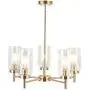VINLUZ Contemporary 5 Light Large Brass Chandelier Lighting Modern Clear Glass Shades Pendant Lamp Brushed Brass Rustic Dining Room Lighting Fixtures Hanging Adjustable Wire Semi Flush Ceiling Lights