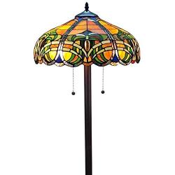 Amora Lighting Tiffany Style Floor Lamp Standing 62'' Tall Stained Glass Yellow Blue Green Antique Vintage Baroque Light Decor Bedroom Living Room Reading Gift AM1072FL16, 16 inches Diameter, 62 inches