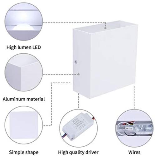 2 Pack Modern Wall Sconce 10W, Lightess White Up Down Wall Mount Lights Metal Mini LED Wall Lamp for Living Room Bedroom Hallway Decor, Cool White, O1182TP