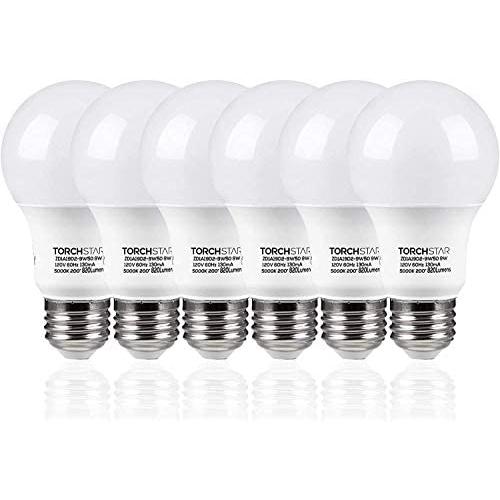 TORCHSTAR A19 LED Light Bulb, 9W (60W Equivalent), 820lm, 5000K Daylight, UL Listed, Non-dimmable LED Bulbs, E26 Medium Screw Base, Pack of 6