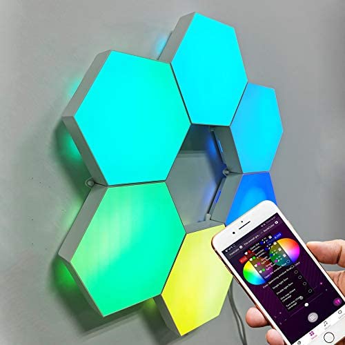 Century Bright Modular Wall Light - Smart WiFi Programmable RGB Lamps - App-Controlled LED Light Hexagon Lighting - Creative Decor for Gaming Room, Bedroom, Home Office - 6 Colorful Geometric Panels