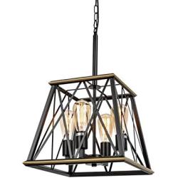 Trongee Farmhouse Pendant Lighting Fixture, Metal Frame Geometric Hanging Light for Kitchen Island, Dining Room, Bedroom, Living Room, Dining Room, , Loft, Restaurant, 4 Lights