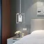 VINLUZ Pendant Lighting 1-Light Chrome Finished Square Modern Dining Room Lighting Fixture Hanging Ceiling with Clear Glass Shade Contemporary Mini Chandeliers Ceiling Lamp for Kitchen Island Hallway