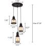 Weesalife Pendant Light with Tawny Glass Jar Shade Matte Black 3-Lights Adjustable Hanging Lighting Fixture, Industrial Antique Pendant Lamp for Kitchen Island, Dining Room, Foyer, Farmhouse