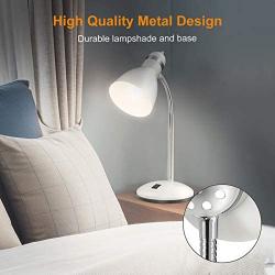 LEPOWER Metal Desk Lamp, Adjustable Goose Neck Table Lamp, Eye-Caring Study Desk Lamps for Bedroom, Study Room and Office (White)