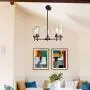 KOSTOMO 5 Light Black Chandeliers Contemporary Hanging Industrial Vintage Pendant Lights Modern Lighting Fixtures with Clear Glass Shade for Dining Room Bedroom