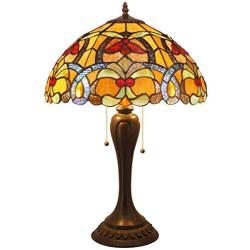 Tiffany Style Table Lamp Desk Bedside Reading Light W16H24 Inch Orange Stained Glass Crystal Shade S617 WERFACTORY LAMPS Parent Lover Friend Kid Living Room Bedroom Study Office Antique Art Craft Gift