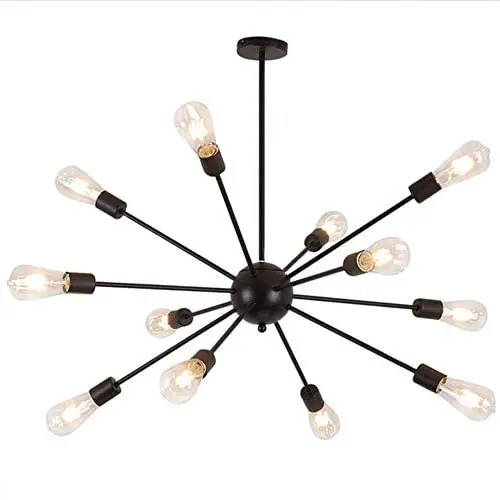 CLAIRDAI Sputnik Chandelier Industrial Pendant Lighting Vintage Ceiling Lamp Fixture Metal Retro Chandeliers for Kitchen Dining Room Hotel (Black-12 Lights)