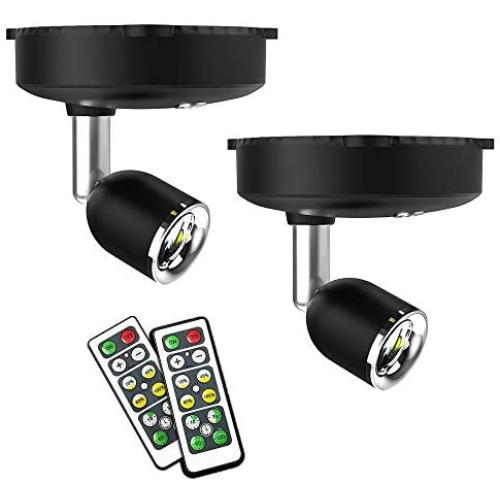 LED Wireless Spotlight, Battery Operated Lights with Remote Control, Dimmable Mini Accent Lighting for Picture Closet Artwork, 2 Pack