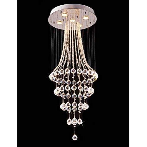 Saint Mossi Chandelier Modern K9 Crystal Raindrop Chandelier Lighting Flush Mount LED Ceiling Light Fixture Pendant Lamp for Dining Room Bathroom Bedroom Livingroom 5 GU10 Bulbs Required H43'' X D18''