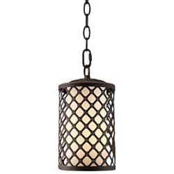 GZBtech Rustic Outdoor Pendant Light, 1-Light 73 Adjustable Exterior Hanging Lantern in Oil Rubbed Bronze Finish, 110V Vintage Blossom Style Ceiling Hanging Lamp with Frosted Glass Shade for Porch