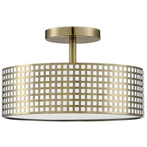 3 Light Semi Flush Mount Ceiling Light 12'' Metal Square Grid Antique Brass Finish, Fashion Designed Mini Style Chandelier for Living Room Dining Room Bedroom Balcony, Corridor