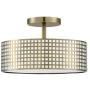 3 Light Semi Flush Mount Ceiling Light 12'' Metal Square Grid Antique Brass Finish, Fashion Designed Mini Style Chandelier for Living Room Dining Room Bedroom Balcony, Corridor