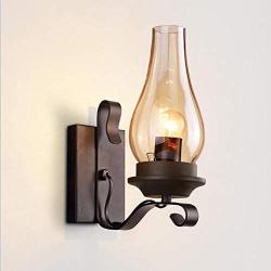 KWOKING Lighting Vintage Industrial Wall Sconce Vintage Candle Sconce Wall Lighting with Cognac Glass Shade Oil Lamp for Corridor Fireplace Dining Room