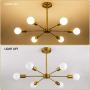 Modern Sputnik Chandelier 6 Lights Semi Flush Mount Ceiling Pendant Lighting Mid Century Industrial Gold Brushed Brass Light Fixture for Kitchen Living Room Dining Room Restaurant