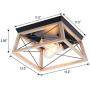 VILUXY Retro Industrial Rectangle Flush Mount Ceiling Light Fixture with Wood Shade for Hallway, Entryway, Passway, Dining Room, Bedroom, Balcony Living Room Two-Light