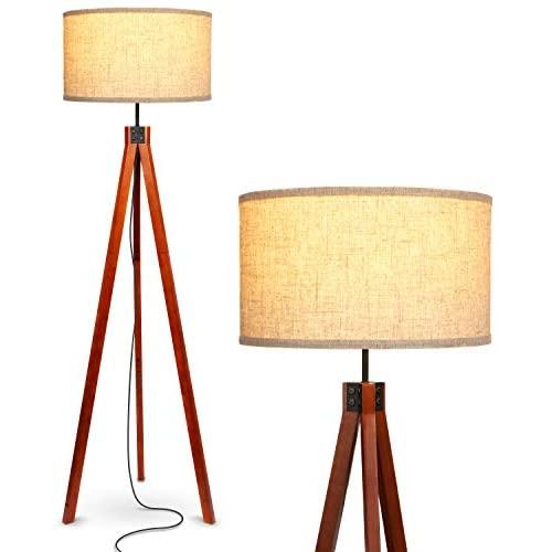 Brightech Eden Tripod LED Floor Lamp – Mid Century Dimmable Modern Light for Contemporary Living Rooms - Tall Free Standing Lamp with Solid Wood Legs for Bedroom, Office - Havana Brown