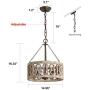 3-Light Distressed Wood Chandelier, Wooden Barrel Drum Design, Shabby Chic Hanging Pendant Ceiling Lighting