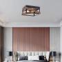 Eyassi Black Flush Mount Ceiling Light with Wood, 2-Lights Farmhouse Close to Ceiling Lighting Fixtures Wood Industrial Lamps for Living Room Kitchen Island Bedroom Hallway Entryway Closet Office