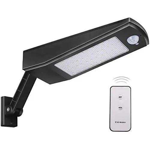 Licwshi Solar Lights Outdoor 48 LED 4500mAh,IP65 Waterproof Outdoor Security Night Light,Wireless Wall Lamp with Motion Sensor and Remote Control for Garden, Fence, Patio, Yard, Gate Garage-White