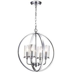 Maxax Orb Chandeliers 4 Lights Pendant Lighting Globe Chandeliers for Foyer Lighting Adjustable Pendant Light Fixtures Chrome Finish Chandelier for Dining & Living Room, Bedroom, Foyer and Kitchen