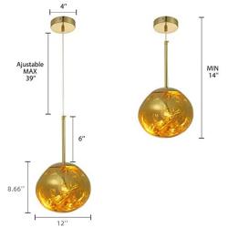 RUNNUP Modern Pendant Light Creative Single Light 12'' Hanging Lamp with Melt Glass Shade in Gold for Dining Rooms,Living Room