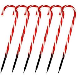 Joiedomi Christmas Candy Cane Pathway Markers Lights 17” Set of 6 Christmas Stakes Lights Outdoor Pathway Decorations