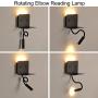 Modern LED Wall Sconce with USB Charging Port, 2 Light Sources Mount Lighting Fixture, Flexible Rotatable Elbow Reading Lamp Wall Lamps for Bedroom Living Room(Wireless, not Plug in)