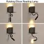 Modern LED Wall Sconce with USB Charging Port, 2 Light Sources Mount Lighting Fixture, Flexible Rotatable Elbow Reading Lamp Wall Lamps for Bedroom Living Room(Wireless, not Plug in)