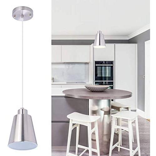 Modern Mini Hanging Pendant Light Brushed Nickel Kitchen Island Light Adjustable 1-Light Lighting Fixture Slope Ceiling Available 5.9 Metal Shade for Dining Room,Hallway,Bar,Christmas Gift,1 Pack