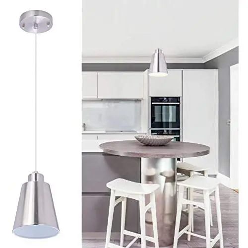 Modern Mini Hanging Pendant Light Brushed Nickel Kitchen Island Light Adjustable 1-Light Lighting Fixture Slope Ceiling Available 5.9 Metal Shade for Dining Room,Hallway,Bar,Christmas Gift,1 Pack