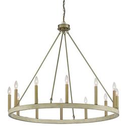 Vanity Art 12 Lights Wagon Wheel Chandelier Lighting Farmhouse Candle Ceiling Light Fixtures for Living Room Kitchen Dining Room (Whitewood+BrassDust) 10552WO-BD