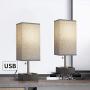 OYEARS Table Lamps Set of 2 Built in Dual USB Charging Port Bedside 15.5” Table Lamp with Dual AC Power Outlets for Bedroom Living Room Office Study Room Grey Fabric Shade
