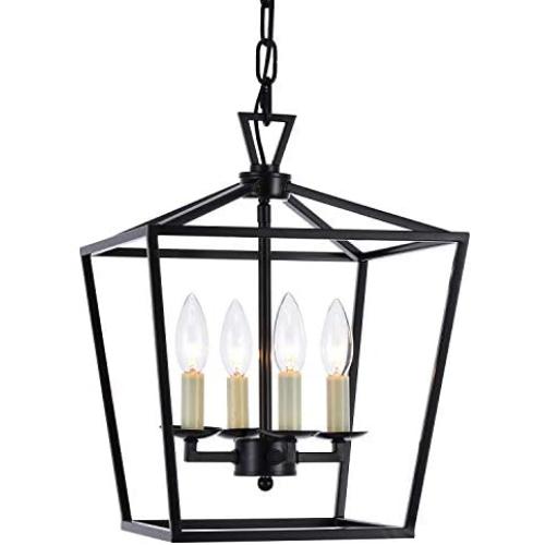 Lantern Pendant Lighting Fixture, A1A9 Iron Cage Frame Chandelier Industrial LED Ceiling Light for Foyer, Farmhouse, Dining Room, Entryway, Hallway, Stairway D12 H16 Chain 45 (Dark Bronze)