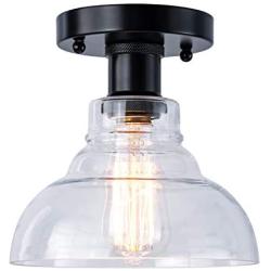 Industrial Semi Flush Ceiling Lamp Vintage Close to Ceiling Light Fixture with Clear Glass Shade,Pendant Light for Kitchen Island Dining Room,7.5in,1 Pack