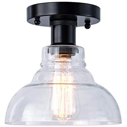 Industrial Semi Flush Ceiling Lamp Vintage Close to Ceiling Light Fixture with Clear Glass Shade,Pendant Light for Kitchen Island Dining Room,7.5in,1 Pack