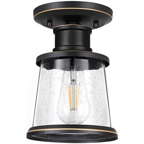 DEWENWILS Farmhouse Ceiling Light Fixture, Oil Rubbed Bronze, Semi Flush Mount Ceiling Light, Clear Glass Shade, Vintage Flush Mount Light Fixture for Bedroom, Dining Room, Cafe, Bar, Hallway