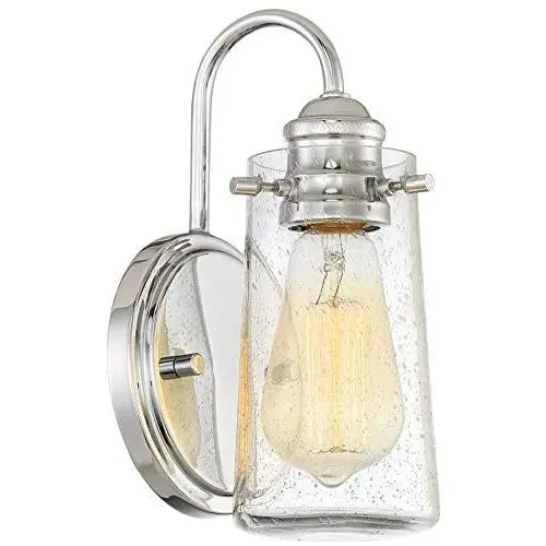 Kira Home Rayne 9.5'' Modern Farmhouse Wall Sconce, Gooseneck Bathroom Light, Seeded Glass Shade + Chrome Finish