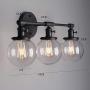 QASIN 3 Head Industrial Wall Lights with Switch, Globe Clear Glass Shade Edison Bulb Lamps, E27 Socket Wall Sconce Fittings for Living Room Dining Room Bedroom Vanity Mirror Light Fixtures (Black)