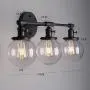 QASIN 3 Head Industrial Wall Lights with Switch, Globe Clear Glass Shade Edison Bulb Lamps, E27 Socket Wall Sconce Fittings for Living Room Dining Room Bedroom Vanity Mirror Light Fixtures (Black)